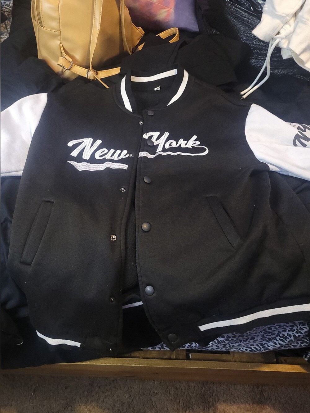 Black and White 'New York' Varsity Bomber Jacket SIZE MEDIUM